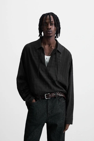 Рубашка-поло из полупрозрачной ткани с узором- Заказать в России