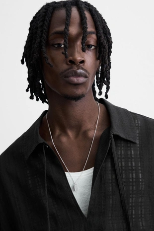 Рубашка-поло из полупрозрачной ткани с узором- Заказать в России