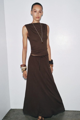 Трикотажная юбка с ремнем- Заказать в России