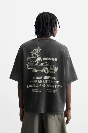 Dark anthracite | 0962/321/898 - Zara Толстовка с эффектом потертости с графическим принтом