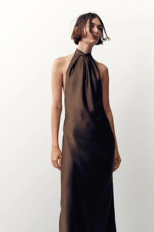 Платье миди с горловиной халтер- Заказать в России