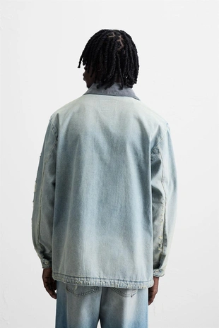 Light blue | 8062/479/406 - Zara Джинсовая куртка-рубашка с эффектом винтажа