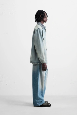 Джинсовая куртка-рубашка с эффектом винтажа- Заказать в России