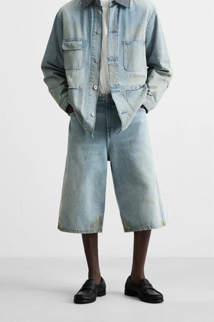 Джинсовые шорты-бермуды BAGGY FIT в винтажном стиле- Заказать в России