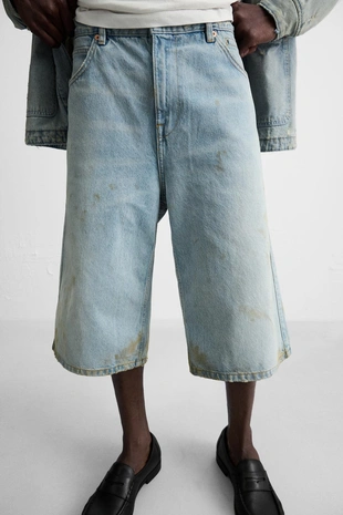 Джинсовые шорты-бермуды BAGGY FIT в винтажном стиле- Заказать в России