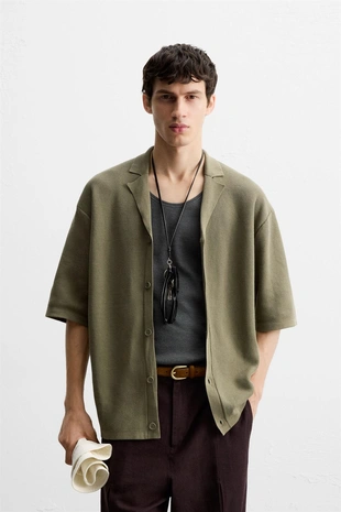 Трикотажная рубашка с узорной вязкой- Заказать в России