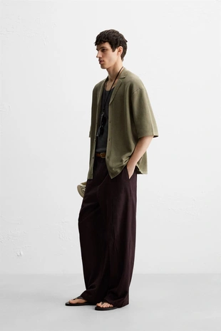 Трикотажная рубашка с узорной вязкой- Заказать в России