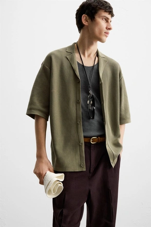 Трикотажная рубашка с узорной вязкой- Заказать в России