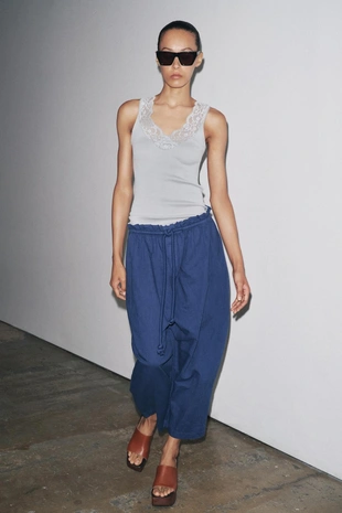 Купить Zara Футболка в рубчик с кружевом