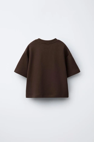 Brown | 4174/718/700 - Zara Комплект из футболки и шортов-бермудов интерлок с надписью