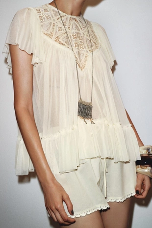 Топ из струящейся ткани с вышивкой- Заказать в России