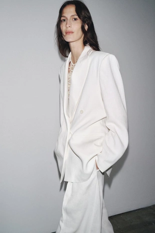 Двубортный блейзер из смесового льна — ZW COLLECTION- Заказать в России