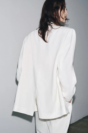 Двубортный блейзер из смесового льна — ZW COLLECTION- Заказать в России