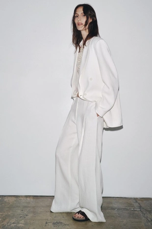 Двубортный блейзер из смесового льна — ZW COLLECTION- Заказать в России