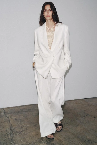 Двубортный блейзер из смесового льна — ZW COLLECTION- Заказать в России