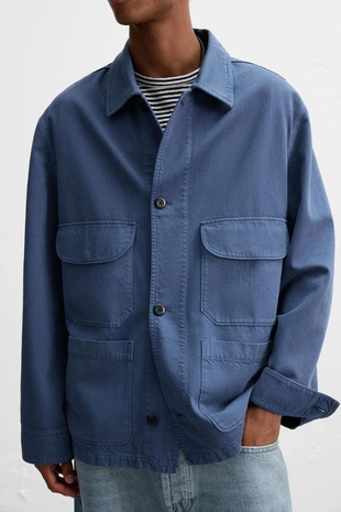 Куртка с эффектом потертости и карманами- Заказать в России