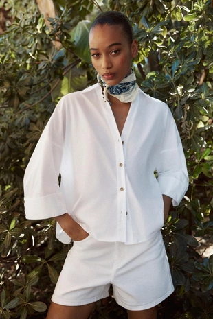 Рубашка из поплина в полоску с широкими рукавами- Заказать в России