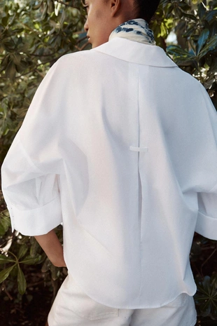 Рубашка из поплина в полоску с широкими рукавами- Заказать в России