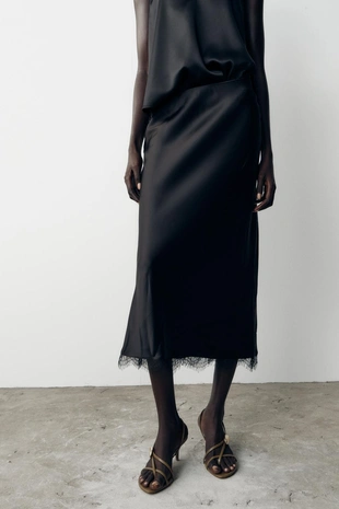 Атласная юбка-миди с кружевом- Заказать в России