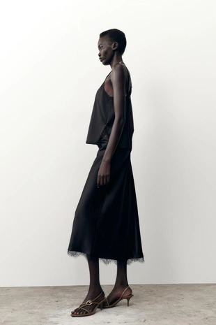 Атласная юбка-миди с кружевом- Заказать в России