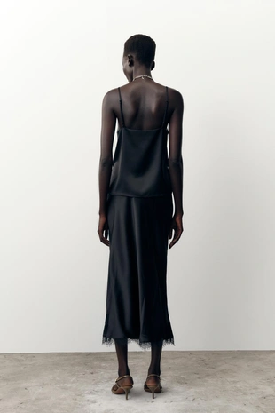 Атласная юбка-миди с кружевом- Заказать в России