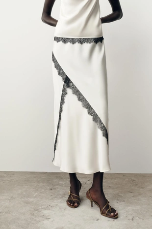 Атласная юбка-миди с кружевом- Заказать в России