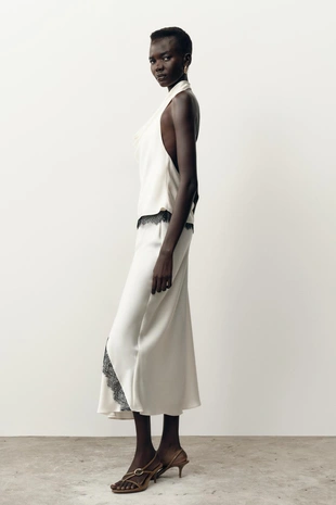 Атласная юбка-миди с кружевом- Заказать в России