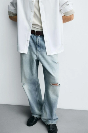 Джинсы BAGGY FIT с разрезами- Заказать в России