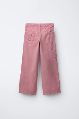 Джинсы WIDE LEG с вышивкой в виде бабочек- Заказать в России