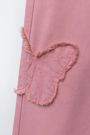 Джинсы WIDE LEG с вышивкой в виде бабочек- Заказать в России