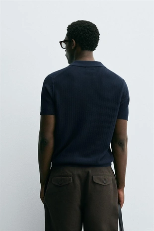 Navy blue | 9598/307/401 - Zara Поло в рубчик