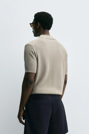 Beige / Green | 9598/307/714 - Zara Поло в рубчик