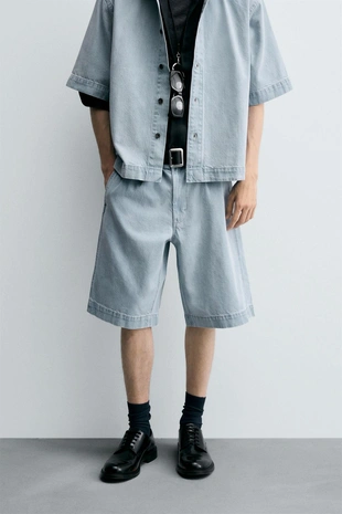 Джинсовые бермуды с защипами и свободным кроем- Заказать в России