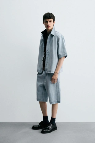 Джинсовые бермуды с защипами и свободным кроем- Заказать в России