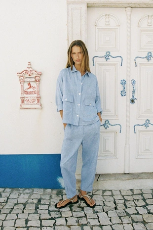 Брюки-джоггеры из льна- Заказать в России