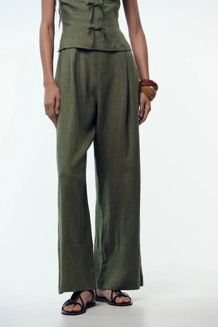 Льняной комбинезон на бретелях с бантами- Заказать в России