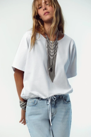 Хлопковая футболка с завязками- Заказать в России