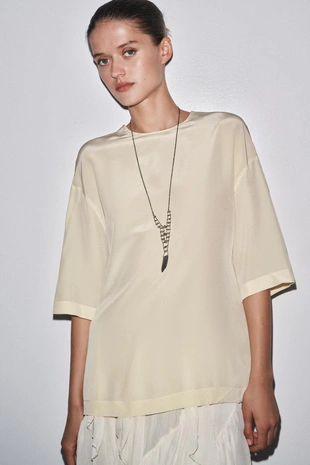 Топ из шелка с короткими рукавами — ZW COLLECTION LIMITED EDITION- Заказать в России