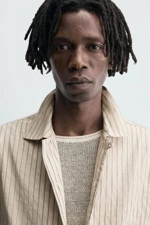 Рубашка из струящейся ткани в полоску с эффектом жатости- Заказать в России