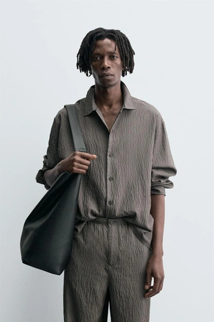 Рубашка из струящейся ткани в полоску с эффектом жатости- Заказать в России