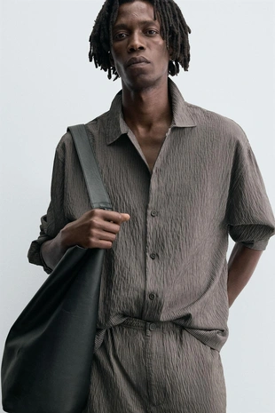 Рубашка из струящейся ткани в полоску с эффектом жатости- Заказать в России