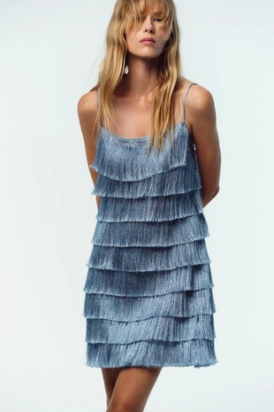 Короткое платье с бахромой- Заказать в России