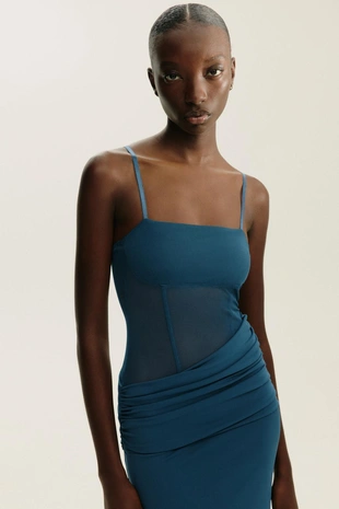 Длинное комбинированное платье из тюля- Заказать в России