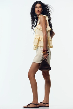 Топ с воланами, кружевом и льном- Заказать в России