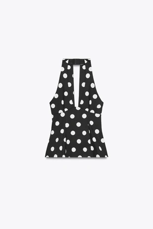 Топ в горошек с горловиной халтер и бантом на спине- Заказать в России