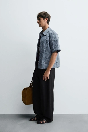 Рубашка с эффектом помятости на молнии- Заказать в России