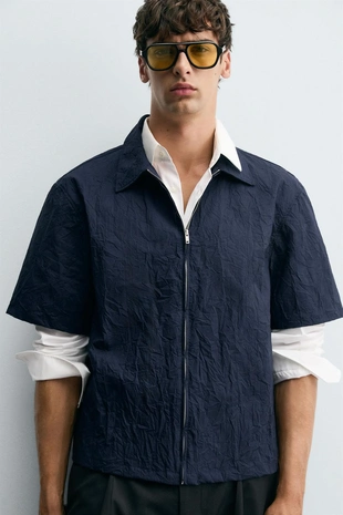 Рубашка с эффектом помятости на молнии- Заказать в России