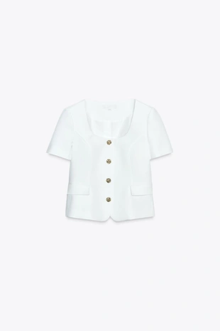 Блейзер с квадратным вырезом и короткими рукавами- Заказать в России