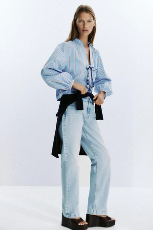 Рубашка из поплина в полоску с завязками