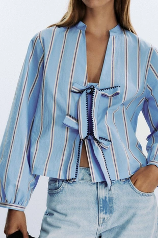 Рубашка из поплина в полоску с завязками